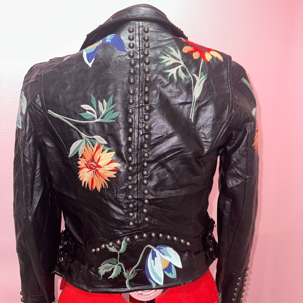 Dance & Marvel faux leather FLORAL jacket NWT